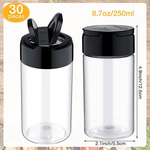 30 Pack 8.7 oz Mimorou Plastic Spice Jars with Shaker Lids Clear Seasoning Containers Spice Bottles for Kitchen Storing