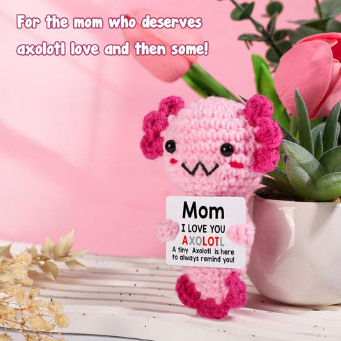 Mom Gifts from Daughter, Mini Crochet Axolotl for for Mothers Birthday Christmas Day Basket Box, Funny Presents