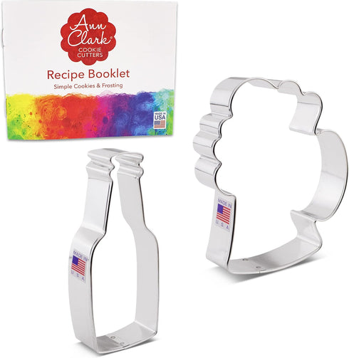 Ann Clark 2-Pc. Cocktail Cookie Cutters Set, Beer Mug/Stein & Beer/Soda Bottle, Made in the USA