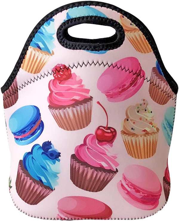 allydrew Insulated Neoprene Lunch Bag, Zipper Tote with Cupcakes Design