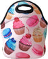 allydrew Insulated Neoprene Lunch Bag, Zipper Tote with Cupcakes Design
