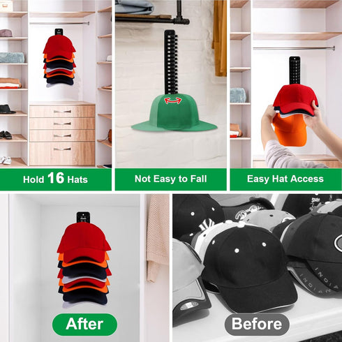 Hat Rack for Baseball Caps, 1 Pack Organizer Display Holds Up To 16 Hats, Adhesive or Drilling Cap Storage Hook