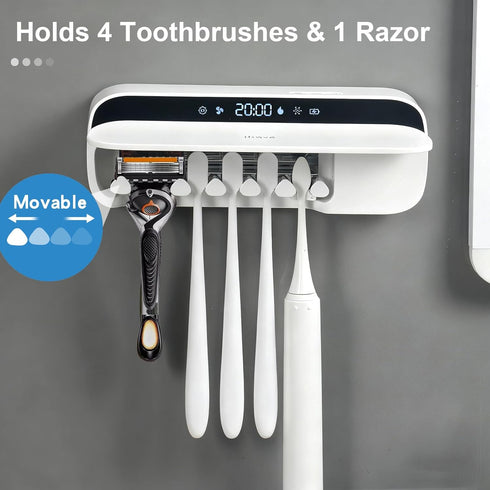 360 100M 5-Slot iHave Toothbrush Sanitizer Holder with Disinfection, Mold & Odor Removal | Auto-Cycle UVC, Ions & Fan