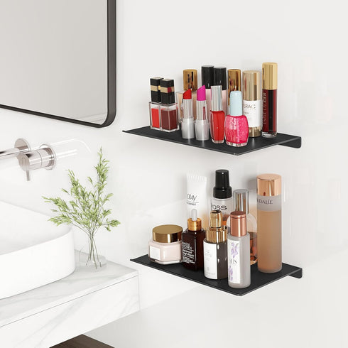 8" 2 Packs, MKO Small Floating Shelves for Wall, Metal Wall Mounted Shelf for Bathroom, Bedroom, Living Room, Kitchen