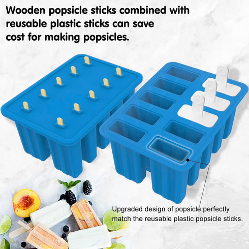 Homemade Popsicle Molds Shapes, Silicone Frozen Ice Popsicle Maker Non-BPA, with 50 Popsicle Sticks, 50 Popsicle Bags, 10 Reusable Popsicle Sticks, Funnel, Brush and Ice Pop Recipes (Blue)
