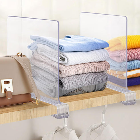 JOY DECOR 8 Pack Closets Closet Acrylic Clear Shelf Dividers for Organizer and Storage Adjustable Vertical Wood Shelf