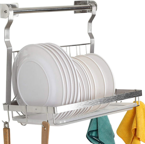 TQVAI Over Sink Dish Drainer Drying Rack, Stainless Steel Foldable Wall Mounted