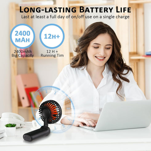 Portable Handheld Fan, Mini Desk Fan with LED Display, 180° Foldable Neck Fan for Travel Outdoor (Black)