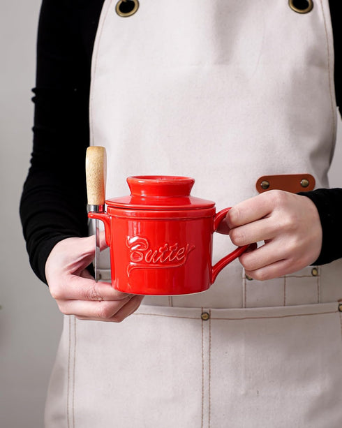 Mavolico Countertop, Butter Dish with Lid, French Ceramic Butter Crock with Water Line for Keeps Butter Spreadable