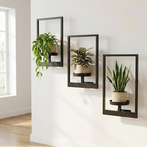 bbteroiu Set 3, Picture Frame Wall Planters of Modern Metal Hanging Shelves for Plants, Rustproof Wall Mount Flower Pot