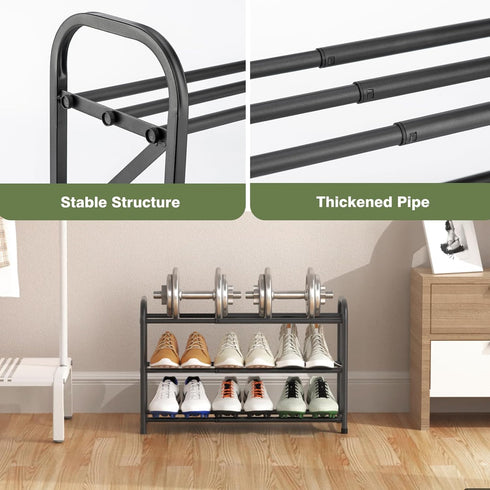 3-Tier Closet, 16"-32" Closet Shoe Rack for Expandable ShoeRackAdjustable for Entryway Doorway SturdyMetal, Black