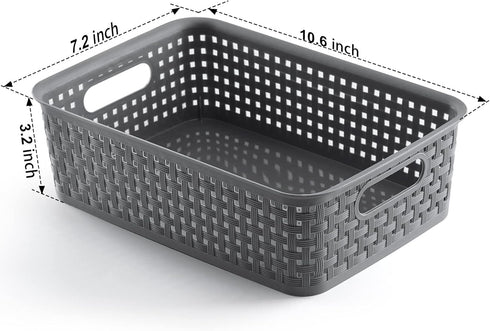 NETANY Plastic Storage Baskets, 8 Pack, Gray, Durable, Flexible, Multi-Purpose for Closets, Cabinets, Shelves