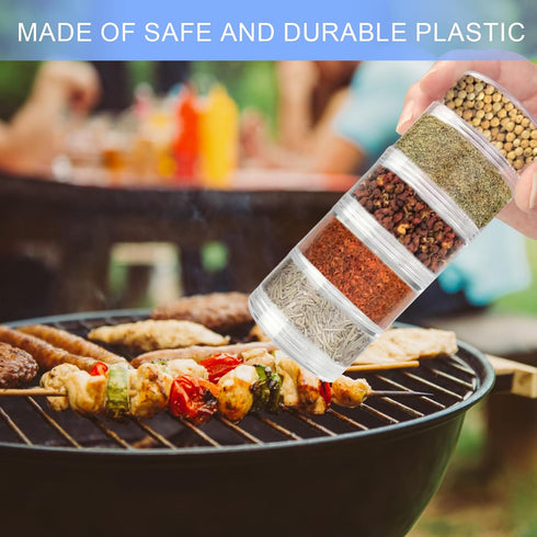 2 Sets 5 Layers Clear Plastic Portable Spice Jars, Salt and Pepper Set for Outdoor Cooking and Barbecuing