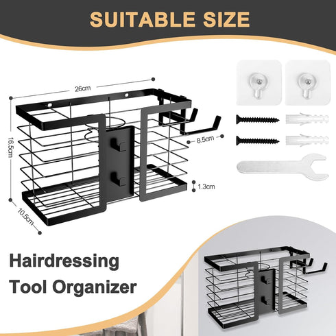 Hair Tool Organizer - 3 in 1 Metal Bathroom Holder for Hair Dryer, Flat Iron, Curling Iron Storage (Black)