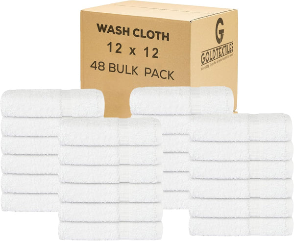 GOLD TEXTILES Premium White Washcloths Set - 48 Pack | 12x12 Inches