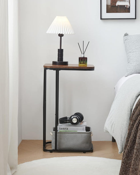 27 Inches KJGKK C Shaped End Table, High Small Side Table for Sofa and Bed, Couch Table Slides Under, Tall Tv Tray