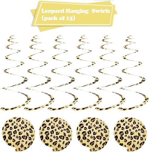 Boao 15 Pcs Cheetah Party Supplies, Leopard Hanging Swirls for Birthday Baby Shower Jungle Animal Themed Celebration