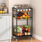 Fruit Vegetable Cart, 3-Tier Snack Kitchen Cart on Wheels & Wood Top,