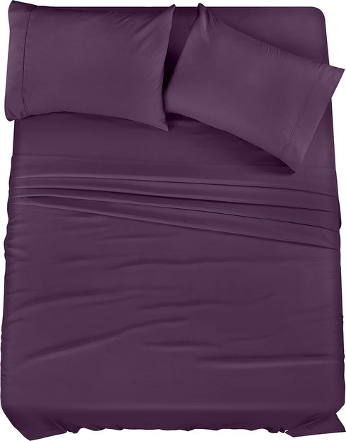 Utopia Bedding Queen Sheet Set – 4 Piece Bed Sheets for Queen Size Bed, Soft Microfiber, Dark Purple