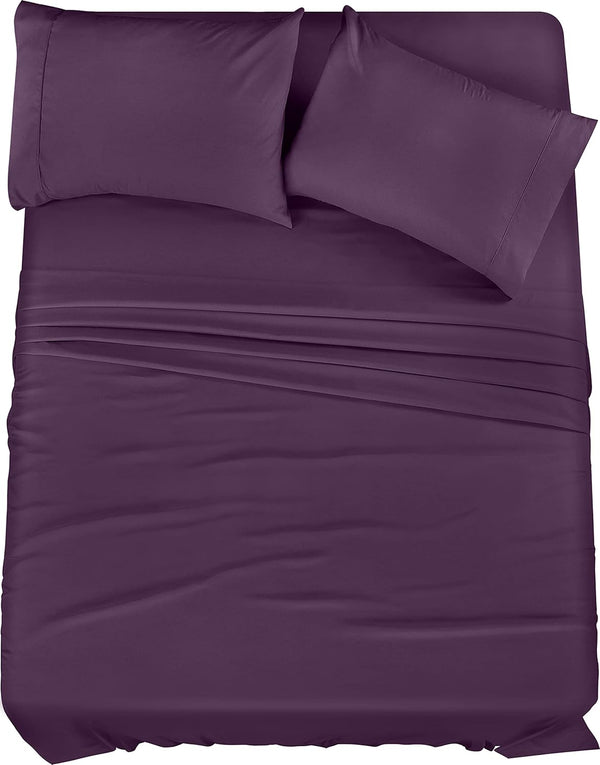 Utopia Bedding Queen Sheet Set – 4 Piece Bed Sheets for Queen Size Bed, Soft Microfiber, Dark Purple