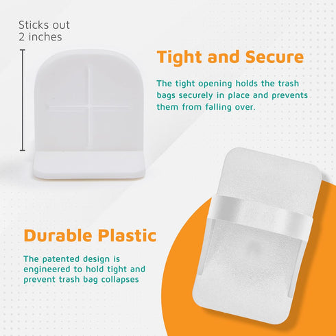 PlasticMill Trash Bags Cinch, White, 2 Pack, Holds Garbage Bags in Place, 3 Inches High, 2 Inches Out