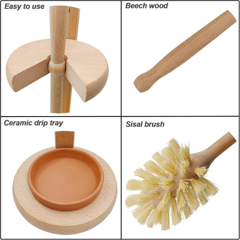 Set, CRAKTH Wood Toilet Brush and Holder Beechwood Toilet Bowl Cleaner Brush for Bathroom, Sisal Bristles Toilet