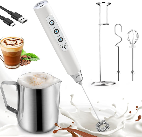 Nahida Handheld Milk Frother Wand with Stand & 14oz Milk Frothing Pitcher