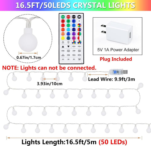 24 16.5ft 50LED OMIKA Colors Indoor String Lights with Remote, String Lights Bedroom USB Powered, Color Changing