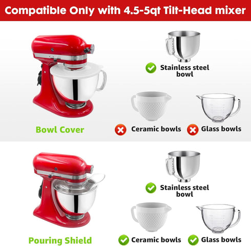 KitchenAid 4.5-5 Quart Tilt-Head Stand Mixers, Secure Pouring Shield & Bowl Covers, Pack of 2
