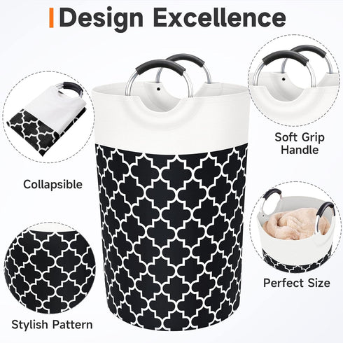 Large Laundry Basket Hamper Bag, Collapsible Tall with Handles, Waterproof Storage for College Dorm, Family (Black) 115L