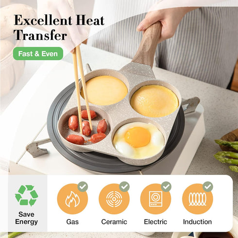 CAROTE Egg Pan Omelette Pan, 4-Cup Nonstick Granite Omelette Skillet - Pancake Pan and Healthy Egg Cooker Suitable for Gas Stove & Induction Cookware by CAROTE