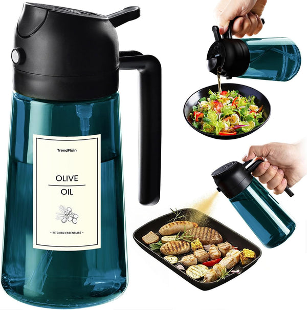 TrendPlain 16oz/470ml Blue Glass Olive Oil Sprayer for Cooking - 2 in
