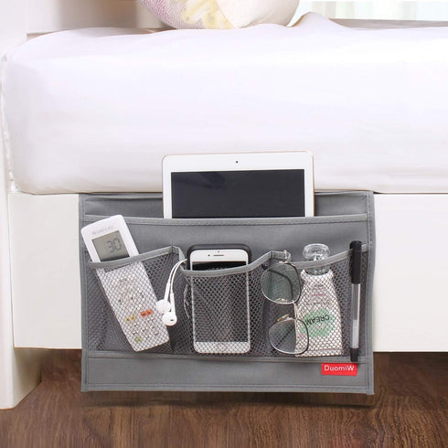 Bedside Storage Organizer Caddy for TV Remote, Phones, Magazines, Accessories, Grey