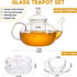 Set, 40OZ/1200ml Set 4, Set Glass Teapot Stovetop Safe Glass Tea Kettle with Removable Infuser & Tea Warmer, Tea Cups