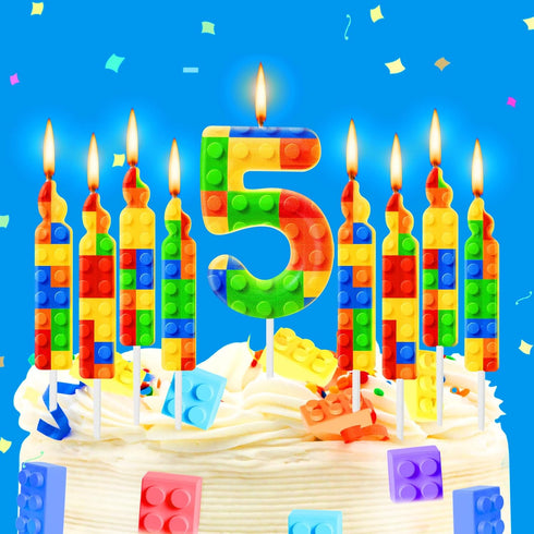 MTLEE 9 1-9 5) Pcs Building Block Candles Number Building Block Candle Numeral Birthday Cake Topper Cupcake
