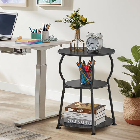 3-Tier Round Side Table for Small Spaces, Wood Bedside Round End Tables for Living Room, Nursery, Corner, Office