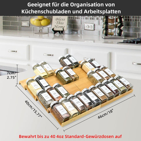 Organzier,4 8Pcs Countertop, Organization,18" 15.8" 40 Spice Drawer Tiers- Bamboo Spice Rack Tray Insert for Cabinet