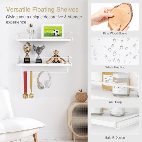 Set 2, Forbena Bathroom Shelves for Wall of White Nursery Floating Book Shelves for Kids Room, Small Wall Mount
