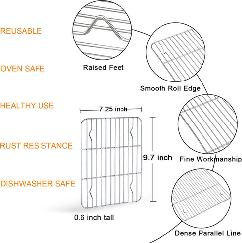TeamFar Stainless Steel Baking Rack, Cooling Roasting Rack for Toaster Oven Pan, Set of 3 (9.7’’ ×7¼’’), Healthy & Non