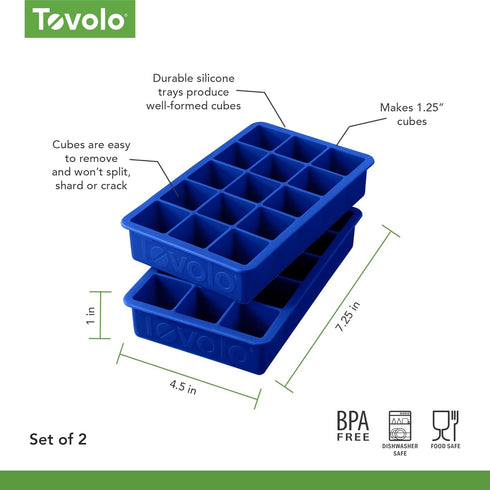 Tovolo Perfect Ice Mold Freezer Tray, Set of 2, 1.25-Inch Cubes for Whiskey, Bourbon, Spirits & Liquor, Stratus Blue,