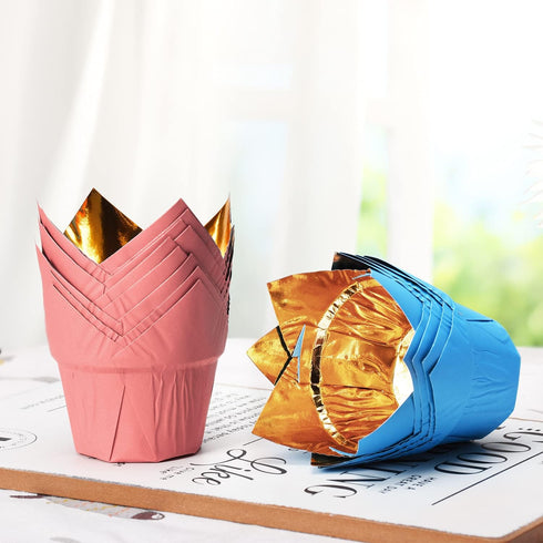 Party Hippo Gold Tulip Cupcake Liners Baking Paper Cups Holders, Greaseproof Muffin Cases Wrappers for Wedding Birthday