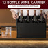 12 Bottle Wine Carrier, Collapsible Wine Bottle Storage Box Premium Felt Liquor Bottle Tote with Handles for Travel/Party/Picnic/Vacation, Black