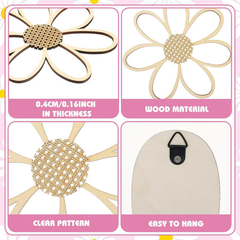 6 Thyle Pcs Daisy Wall Decor Wooden Daisy Wall Sculptures Art Flowers Signs Hanging Plaque for Home Nursery Bedroom