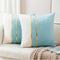 ZLINA Set of 2 Velvet Decorative Throw Pillow Covers - Aqua Green White Patchwork with Gold Leather Pillow Covers 18 ×