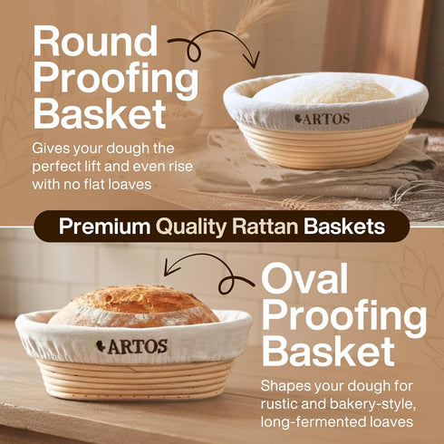 9" 10" Sourdough Starter Kit | Round & Oval Banneton Bread Proofing Baskets | Sourdough Bread Baking Supplies