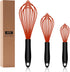 Set of 3 Dishwasher Safe Silicone Whisks - Professional Non-Scratch Kitchen Whisks, Heat Resistant, Red