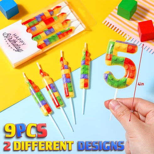 MTLEE 9 1-9 5) Pcs Building Block Candles Number Building Block Candle Numeral Birthday Cake Topper Cupcake