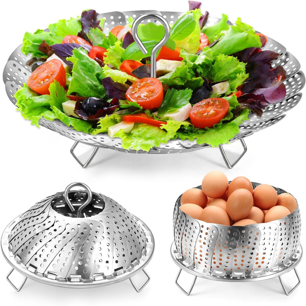 Steamer Basket, Premium Stainless Steel Vegetable Steamer for Veggies & Seafood, Expandable Fits Various Size Pots &