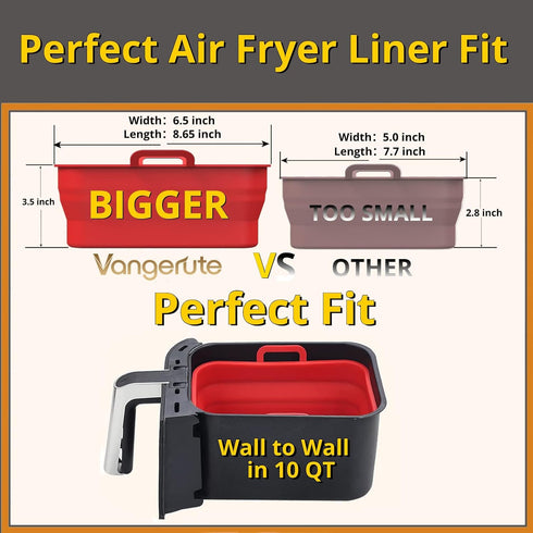 Collapsible 2-Pack Air Fryer Silicone Liners for 10QT NINJA Foodi Dual, Rectangular Air Fryer Silicone Pot, Reusable Silicone Air Fryer Basket for Air Fryer Accessories (Red)