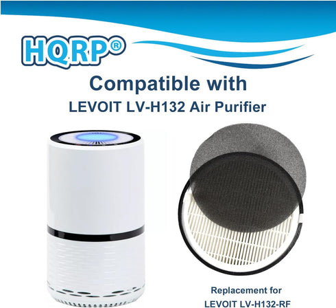 HQRP 2-Pack LV-H132-RF Replacement Filter Compatible with LEVOIT LV-H132 Air Purifier, 3-in-1 HEPA Activated Carbon Filter Set